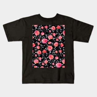 Roses on Black - a watercolor floral pattern Kids T-Shirt